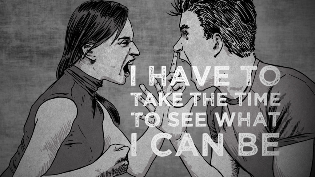 A still image from an illustrated lyric video